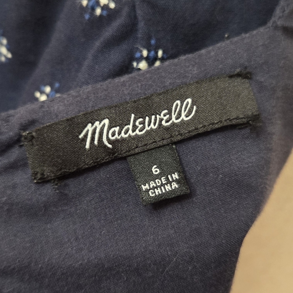 Madewell Navy Cotton Tiered Mini Dress Size 6 Square Neck Puff Sleeve - Picture 10 of 12